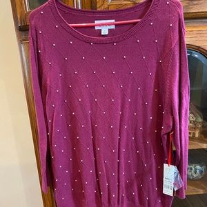 Elle Burgandy Sweater with Embellished Pearls